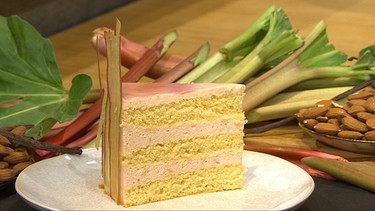 Rhabarber-Mousse-Torte mit Mandelbiskuit | Bild: Wir in Bayern
