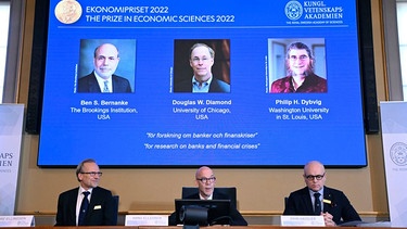 Der Nobelpreis für Wirtschaftswissenschaften geht in diesem Jahr an drei US-Ökonomen | Bild: dpa-Bildfunk/Anders Wiklund