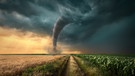 Ein Tornado auf einem Feld in der Abendsonne. | Bild: stock.adobe.com/rasica